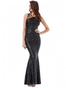 black sequin maxi dress fishtail skirt