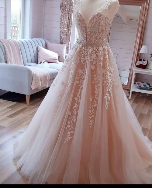 Applique V Neck Wedding Dress