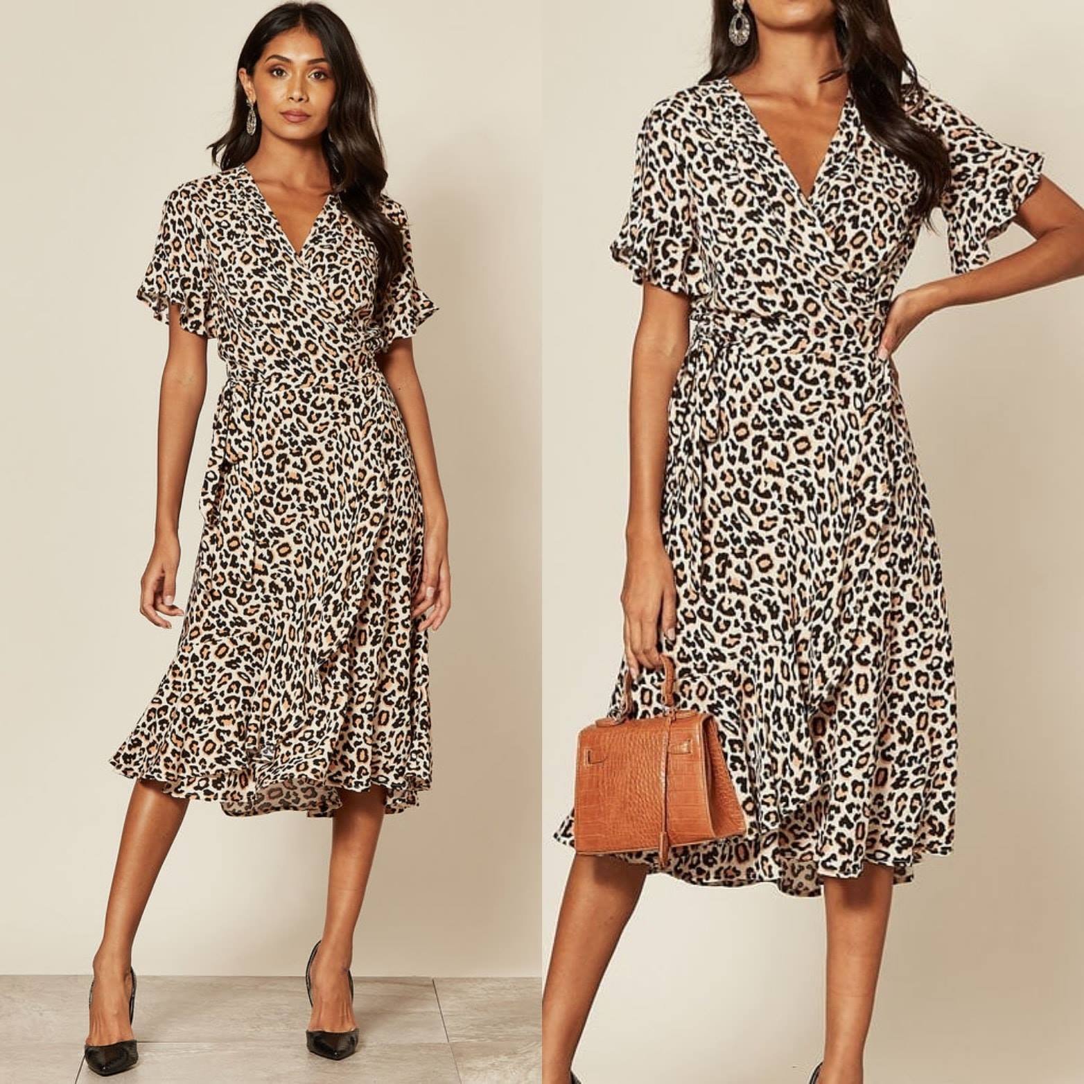 leopard midi wrap dress