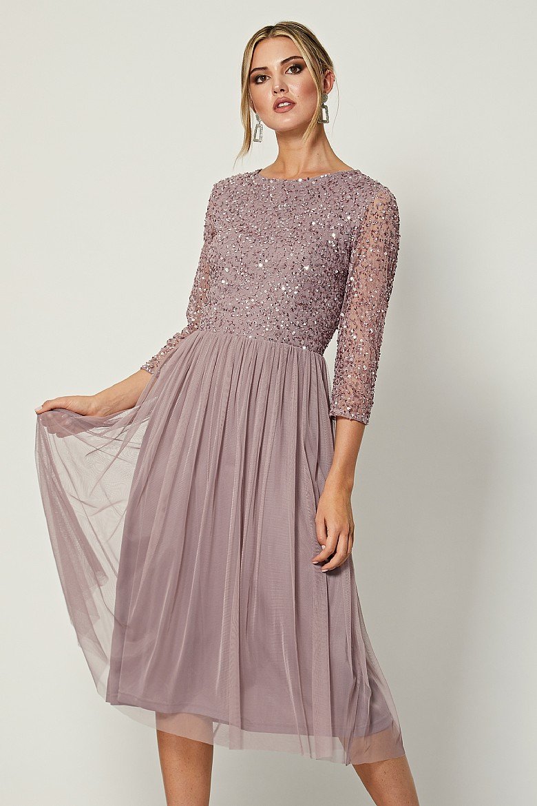 Anabelle mauve tulle outlet maxi skirt