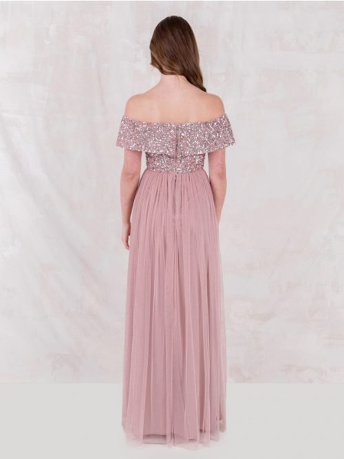 Maya Frosted Pink Bardot Embellished Maxi Dress