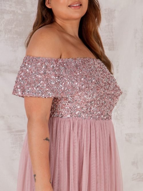 Maya Frosted Pink Bardot Embellished Maxi Dress