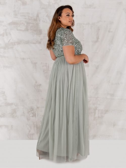 Maya Green Lily V Neckline Embellished Maxi Dress 4