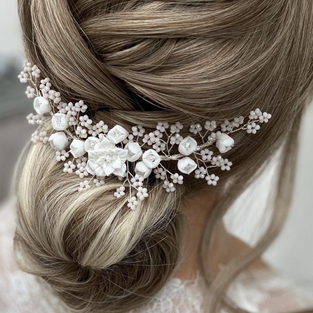 blossom-porcelain-flowers-and-blush-beads-wedding-hair-comb-4 Floral Romance Hair Comb