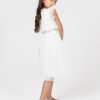 Mini Maya Ivory Midi Dress with Frill Sleeves and Embellished Waist