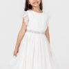 Mini Maya Ivory Midi Dress with Frill Sleeves and Embellished Waist