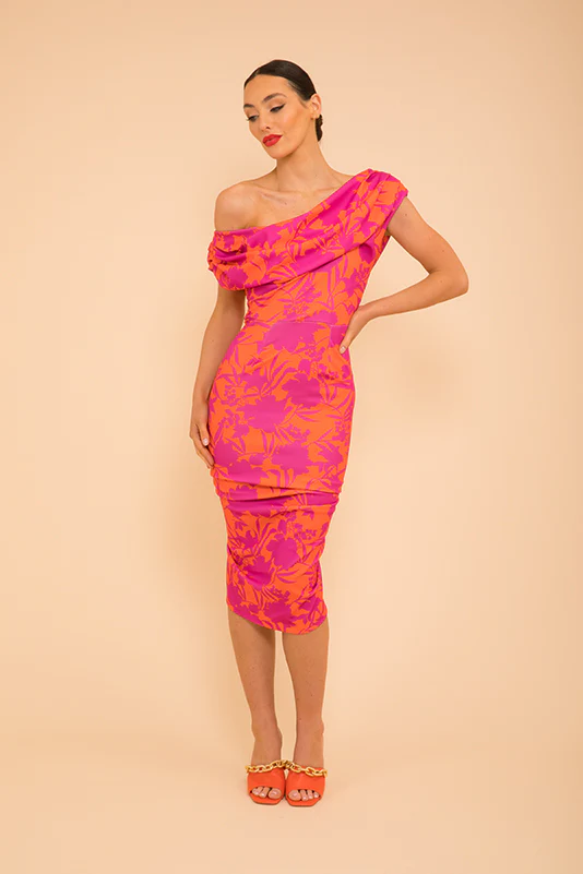 JANUS Crepe Dress Orange & Fuchsia.1 JANUS Crepe Dress Orange & Fuchsia