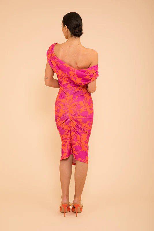 JANUS Crepe Dress Orange & Fuchsia4