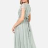 Sage Green V Neck Maxi Bridesmaid Dress with Sash Belt