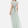 Sage Green V Neck Maxi Bridesmaid Dress with Sash Belt