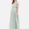 Sage Green V Neck Maxi Bridesmaid Dress with Sash Belt