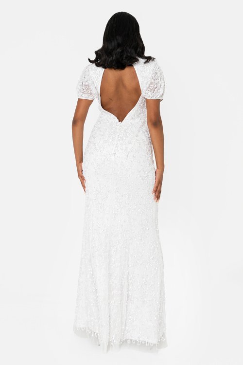 Bridal Embellished High Neck Maxi Dress with Keyhole Back