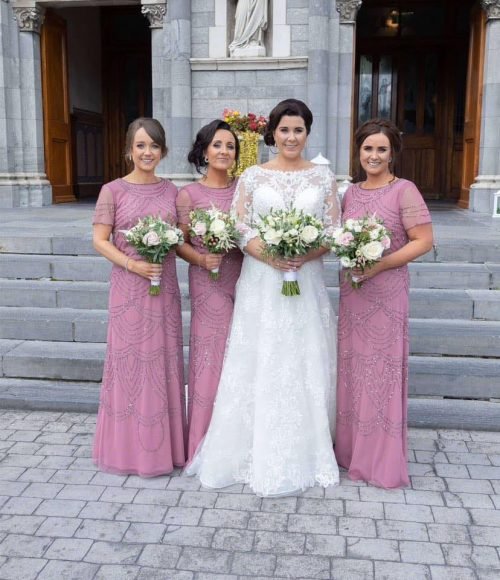 Dusty Rose hand embellished maxi bridesmaid dress