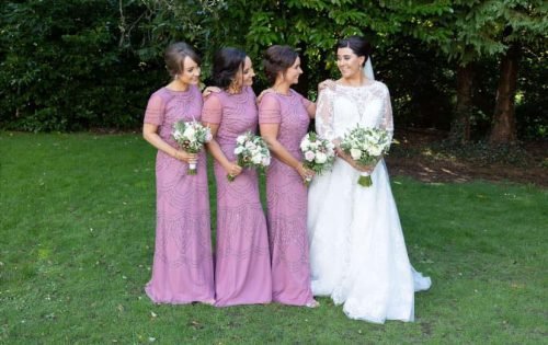 Dusty Rose hand embellished maxi bridesmaid dress