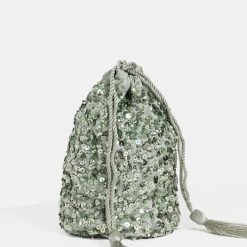 Maya Sage Green Embellished Drawstring Purse