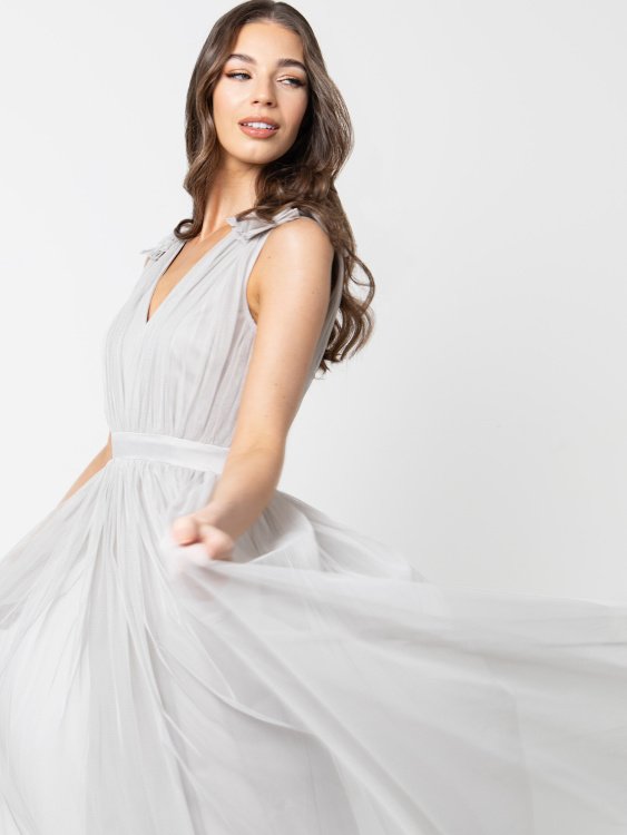 Silver maxi bridesmaid clearance dress