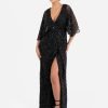 MAYA BLACK FULLY EMBELLISHED FAUX WRAP MAXI DRESS