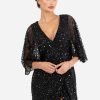 MAYA BLACK FULLY EMBELLISHED FAUX WRAP MAXI DRESS