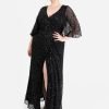 MAYA BLACK FULLY EMBELLISHED FAUX WRAP MAXI DRESS