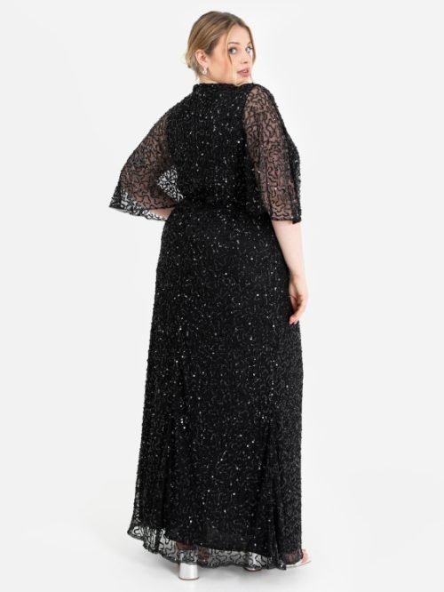 MAYA BLACK FULLY EMBELLISHED FAUX WRAP MAXI DRESS