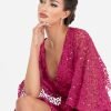 Maya Fuchsia Fully Embellished Faux Wrap Maxi Dress