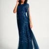 Paulina Deep Teal Sequin Cape Sleeve Maxi Dress at www.presleyblue.ie