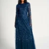 Paulina Deep Teal Sequin Cape Sleeve Maxi Dress