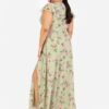 Anaya With Love Recycled Green Floral Print Cape Sleeve Maxi Dress at www.presleyblue.ie