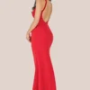 Racer Red Maxi Dress with neck corsage at www.presleyblue.ie