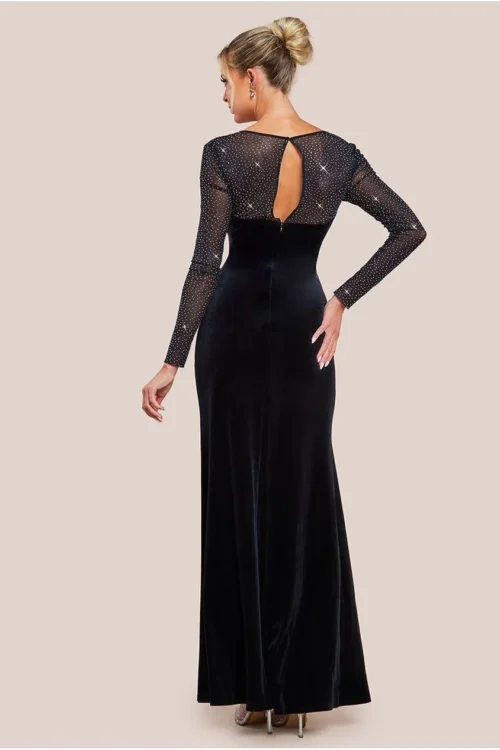 diamante-sleeve-front-split-velvet-maxi-dress-black-uk18 at www.presleyblue.ie