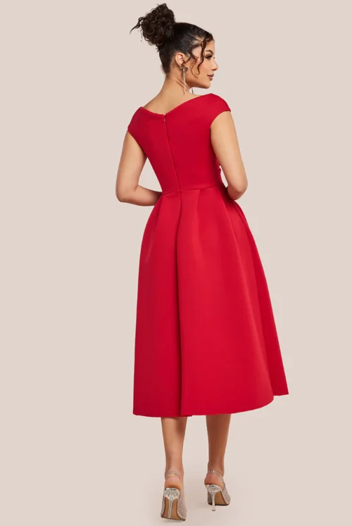 Goddiva Corset Fit & Flare Midi Dress - Red at www.presleyblue.ie