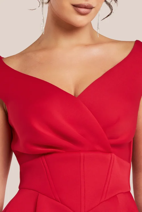 Goddiva Corset Fit & Flare Midi Dress - Red at www.presleyblue.ie