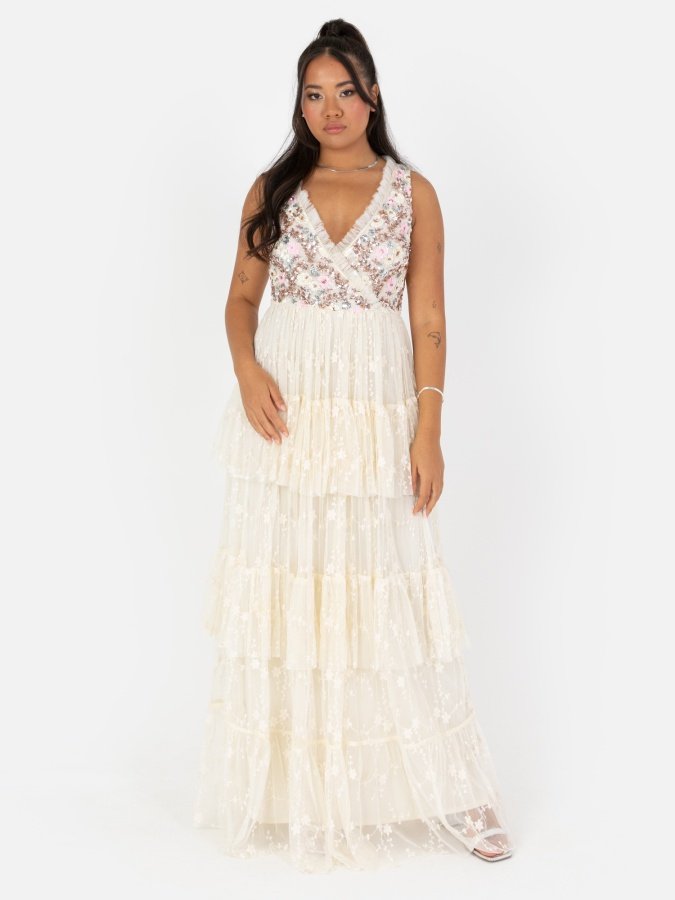 Maya Floral Embellished Tiered Maxi Dress with Embroidered Tulle Detail at www.presleyblue.ie Maya Floral Embellished Tiered Maxi Dress with Embroidered Tulle Detail at www.presleyblue.ie