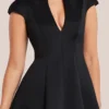 Goddiva Cap Sleeve Plunging V-Neckline A-line Midi Dress - Black www.presleyblue.ie