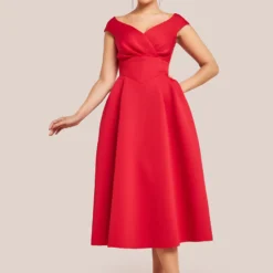 Goddiva Corset Fit & Flare Midi Dress - Red at www.presleyblue.ie