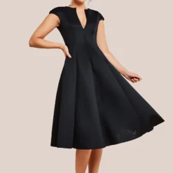 Goddiva Cap Sleeve Plunging V-Neckline A-line Midi Dress - Black www.presleyblue.ie