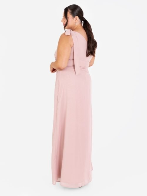 Frosted Pink Floral Embellished Self-Tie One Shoulder Maxi Dress www.presleyblue.ie