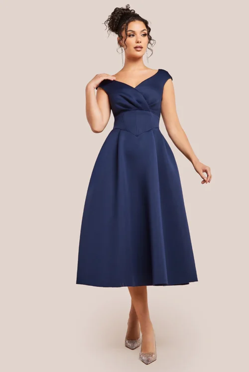 Fit & Flare Midi Dress in Navy at www.presleyblue.ie