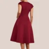 Goddiva Cap Sleeve Plunging V-Neckline A-line Midi Dress - Wine www.presleyblue.ie