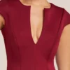 Goddiva Cap Sleeve Plunging V-Neckline A-line Midi Dress - Wine www.presleyblue.ie