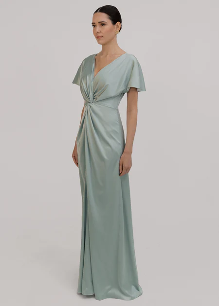 Camilla Bridesmaid Dress in Dusty Eucalyptus Satin at www.presleyblue.ie