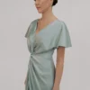 Camilla Bridesmaid Dress in Dusty Eucalyptus Satin at www.presleyblue.ie