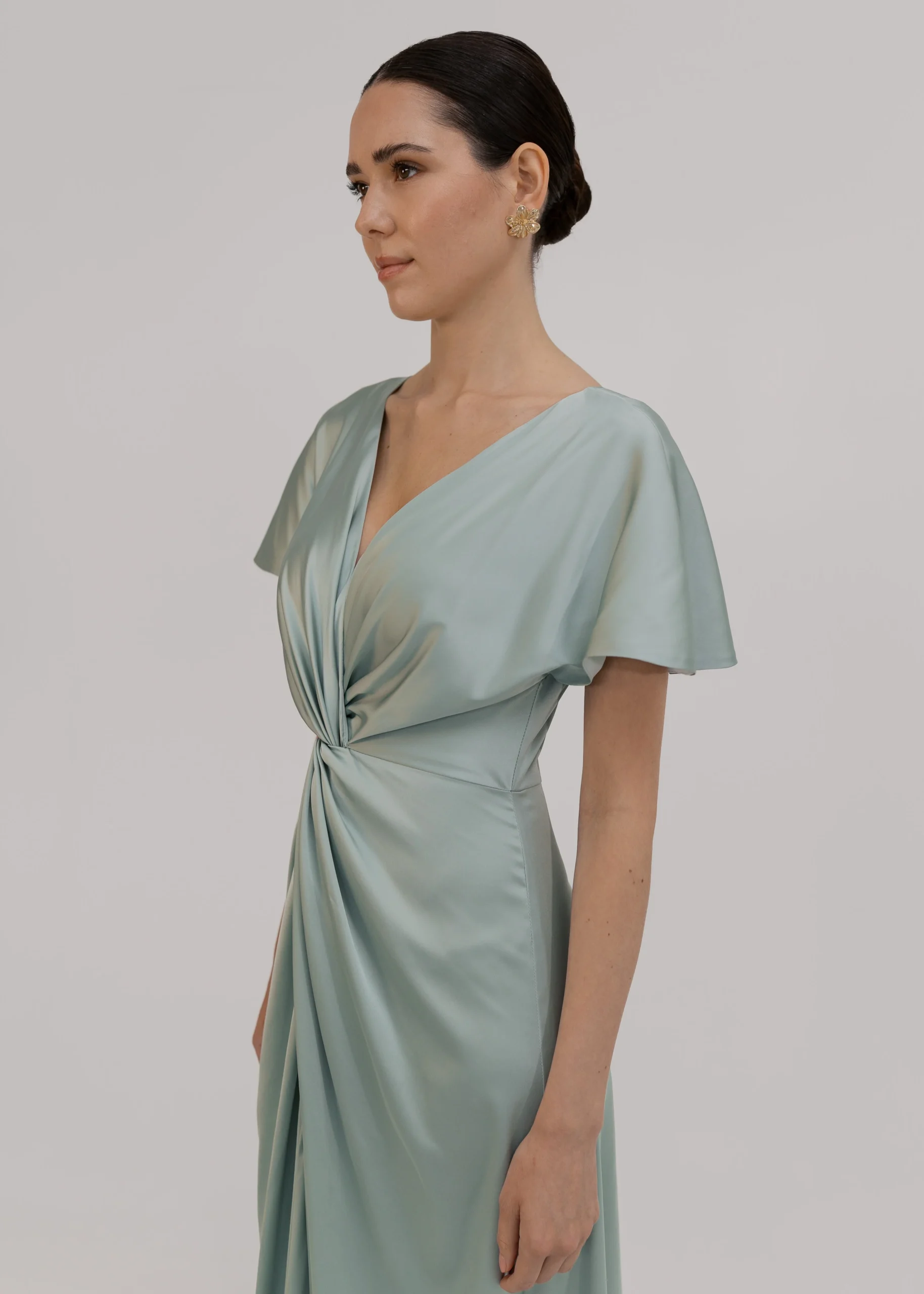 Camilla Bridesmaid Dress in Dusty Eucalyptus Satin at www.presleyblue.ie