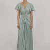 Camilla Bridesmaid Dress in Dusty Eucalyptus Satin at www.presleyblue.ie