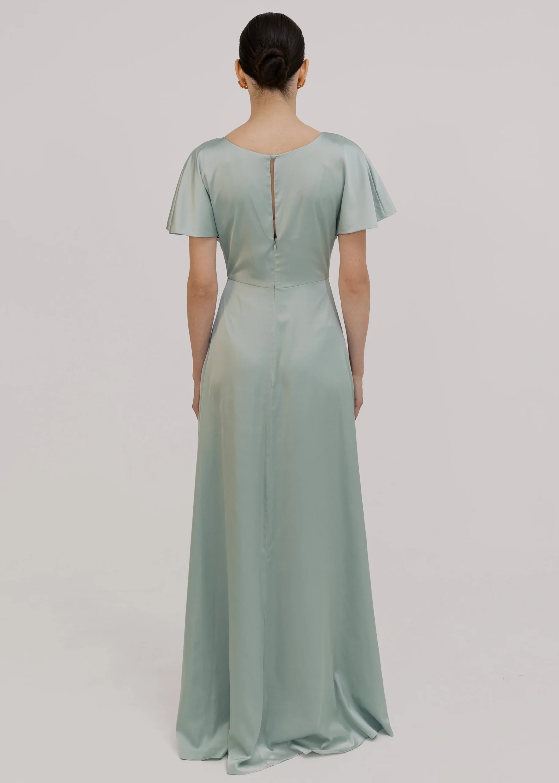 Camilla Bridesmaid Dress in Dusty Eucalyptus Satin at www.presleyblue.ie
