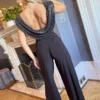 Cowl Back Jumpsuit in Gunmetal Sequin & Black ATOM label at www.presleyblue.ie