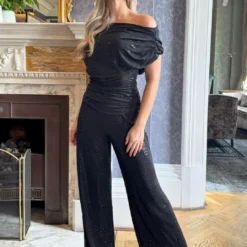 Carbon Jumpsuit all over Black Sequin Sparkle jumpsuit