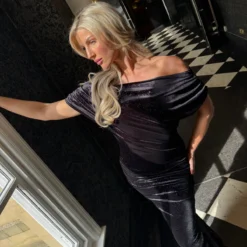 PLATINUM Black Sparkle Velvet Jersey Gown – Evening Dress