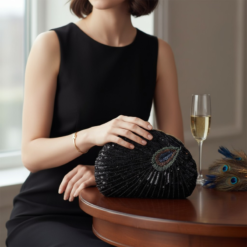 Athena Collection Vintage Inspired Peacock Clutch in Black