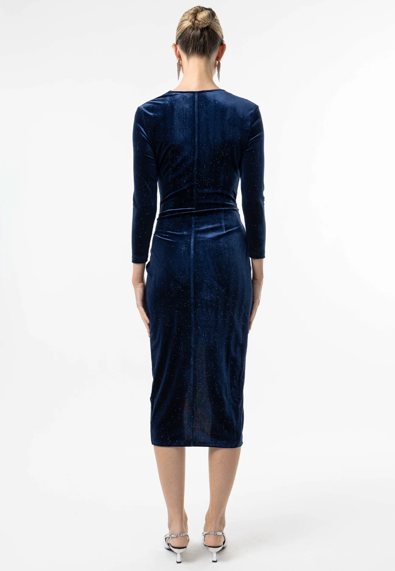 Shimmer Velvet Wrap Midi Dress in Navy Shimmer Velvet Wrap Midi Dress in Navy